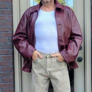 ZARA Burgundy 100% Sheep Leather Man Jacket Large $439+